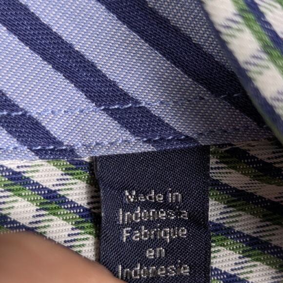 Tommy Hilfiger XL Shirt 17 34/35 Green Blue Plaid Grid Check Cotton Button Front - Picture 3 of 5